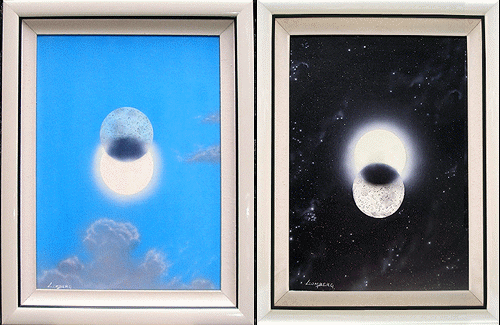 Blue Sky Eclipse / Eclipse From Orbit (Set of 2 Paintings)